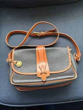 Dooney Bourke Pebbled Black and Tan Leather Crossbody Saddle Bag